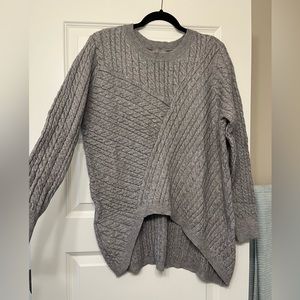 Grey crew neck tuck front sweater. Size XL. Never worn!